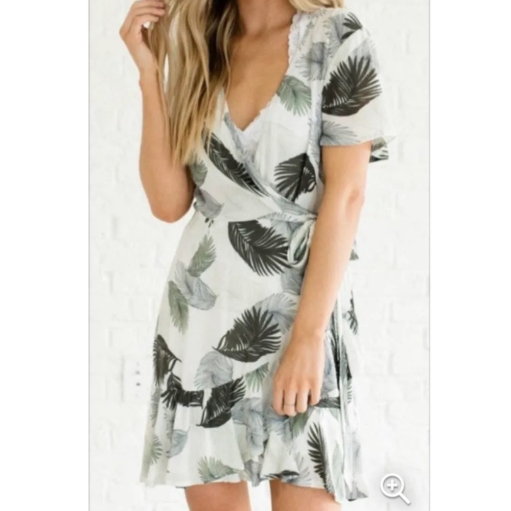 Palm Print Wrap Dress